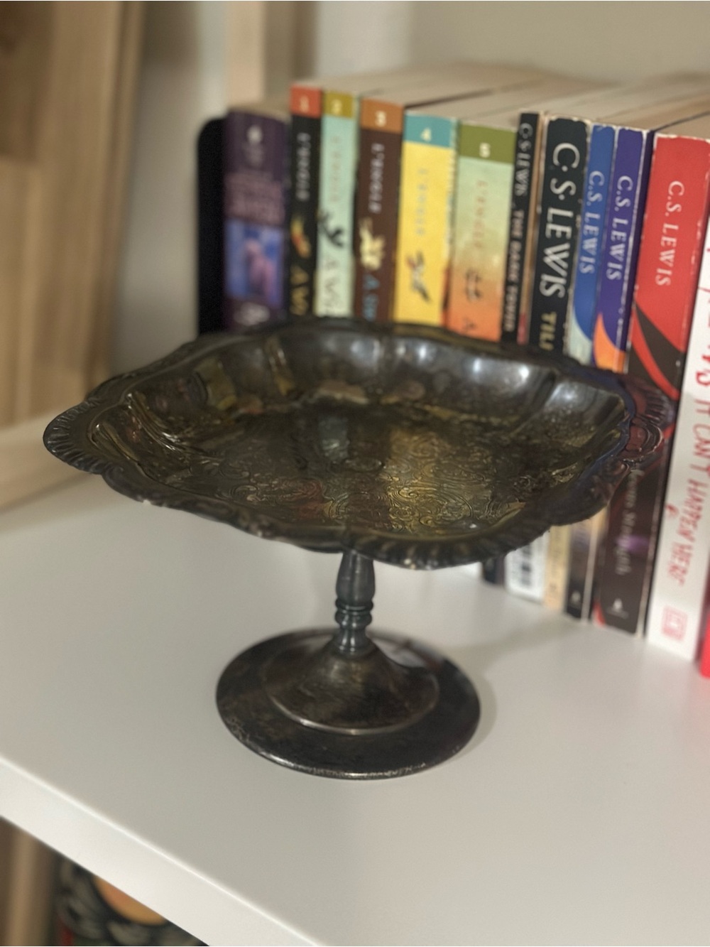 Vintage Decorative Pedestal Candy Bowl - Silver-plated with Patina